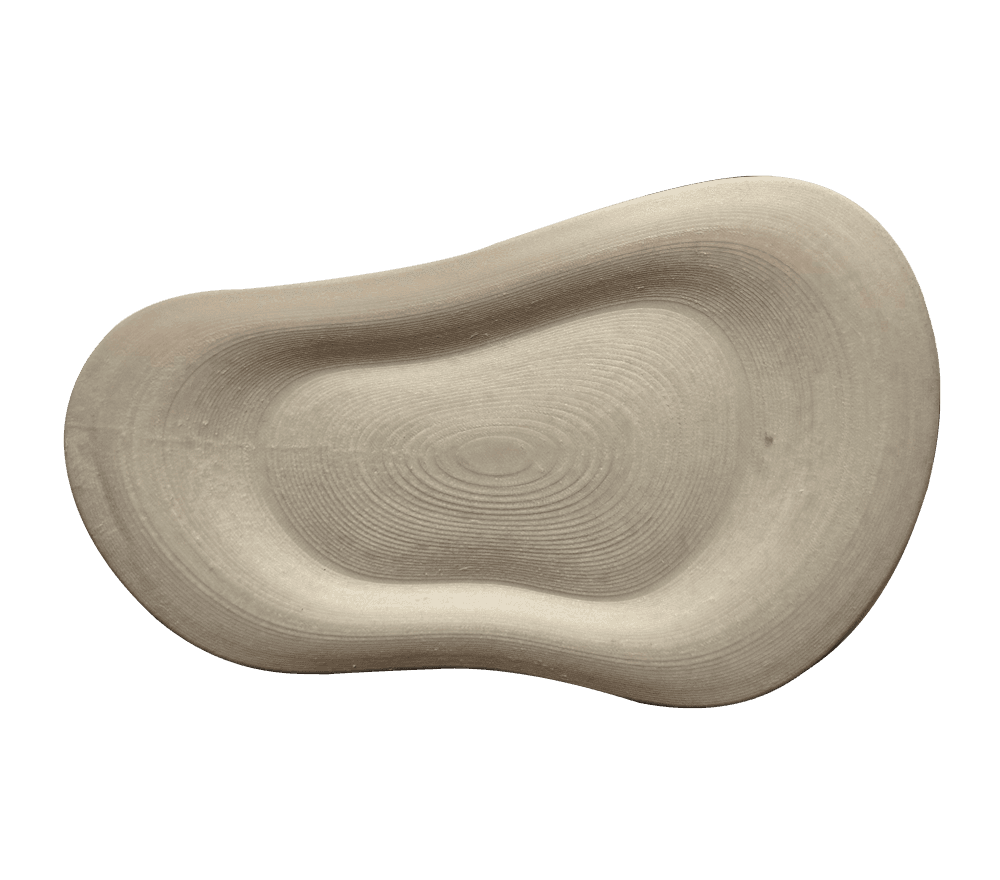 ORRA cream 3D-printed bag body, top-down, concentric print rings