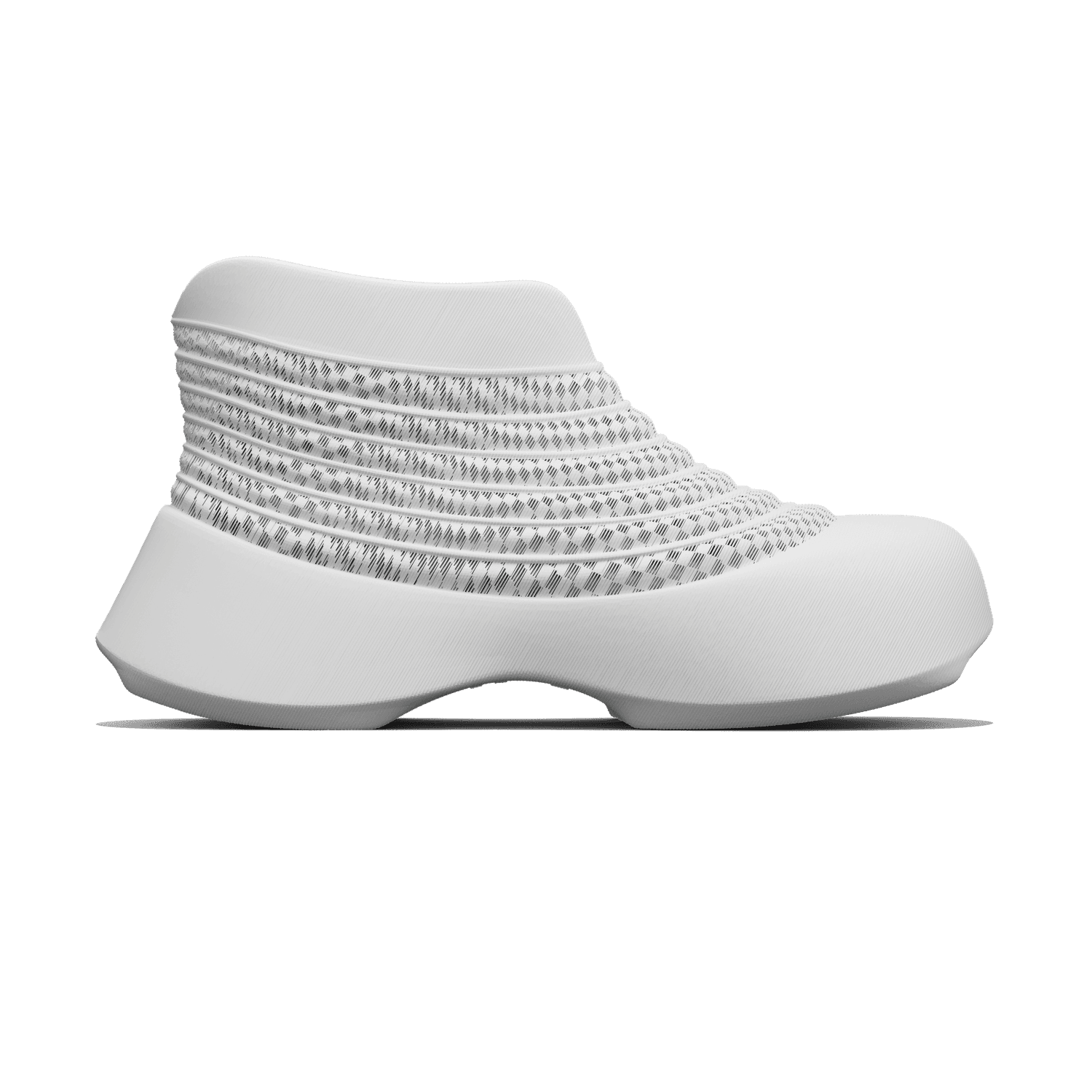 UOMD white mid-top sneaker, side profile render